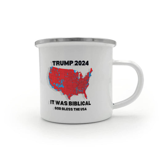 Election 2024 Trump Victory Red States It Was Biblical God Bless America 12oz Enamel Camping Mug